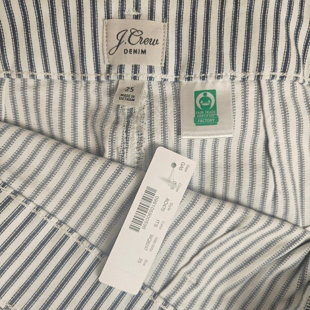 NWT J.Crew Denim Hickory‎ Stripe Tie-Waist Pencil Skirt Blue White Size 25 AO470 - Picture 6 of 11